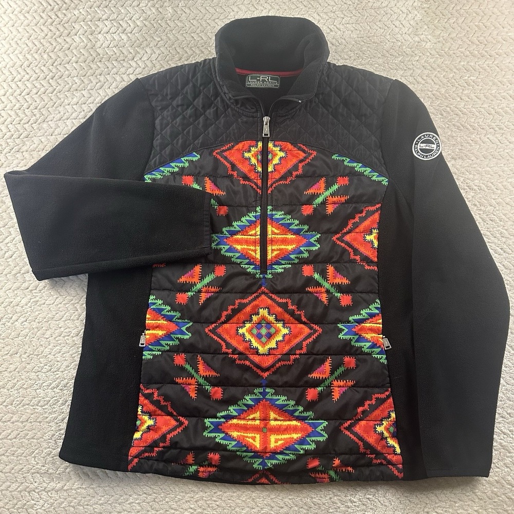 Ralph Lauren Active Women's 1/2 Zip Aztec Warm‎ Fleece Pullover Black Sz XL/XXL